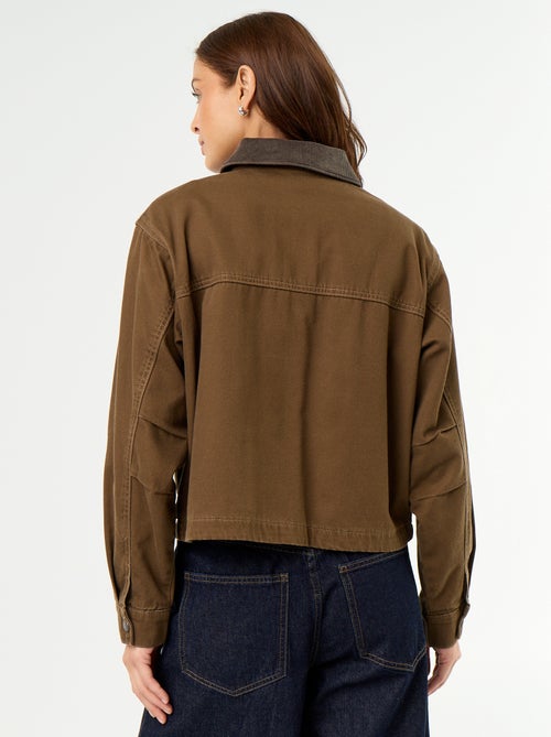 Casaco estilo workwear de ganga com gola de veludo - Kiabi