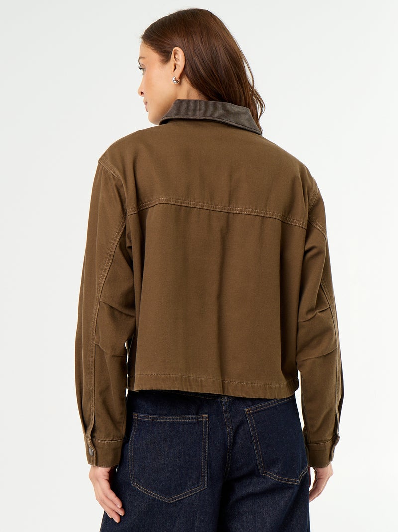 Casaco estilo workwear de ganga com gola de veludo Castanho - Kiabi