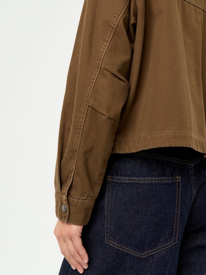 Casaco estilo workwear de ganga com gola de veludo Castanho - Kiabi