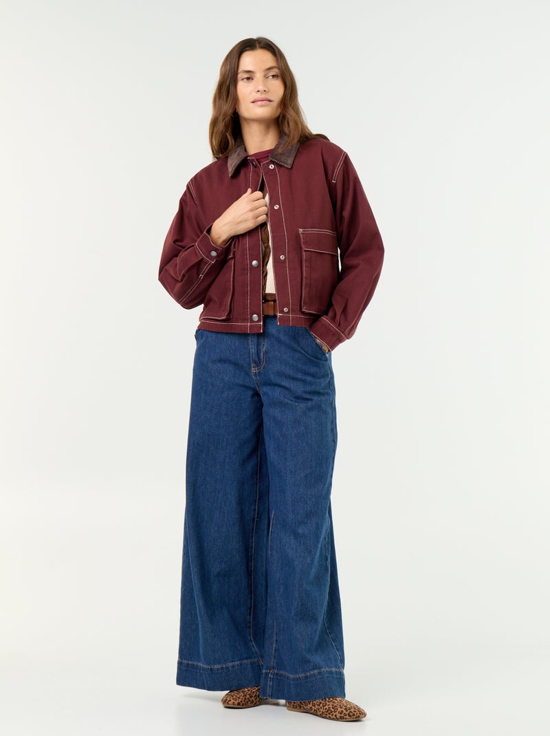Casaco estilo workwear de ganga com gola de veludo Vermelho - Kiabi