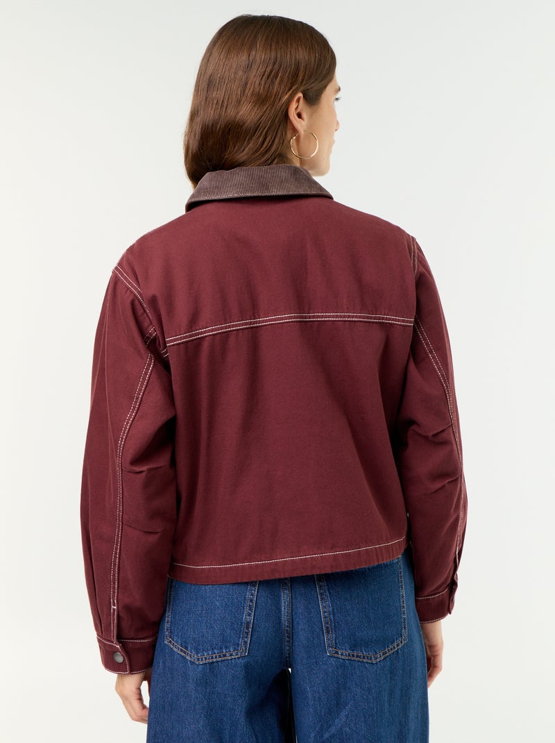 Casaco estilo workwear de ganga com gola de veludo Vermelho - Kiabi