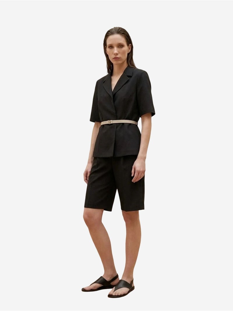 Casaco estruturado com cinto e gola xaile my fashion Preto - Kiabi