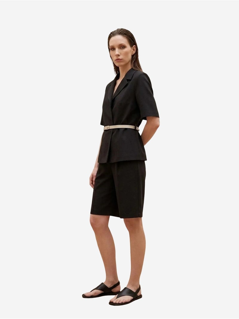 Casaco estruturado com cinto e gola xaile my fashion Preto - Kiabi