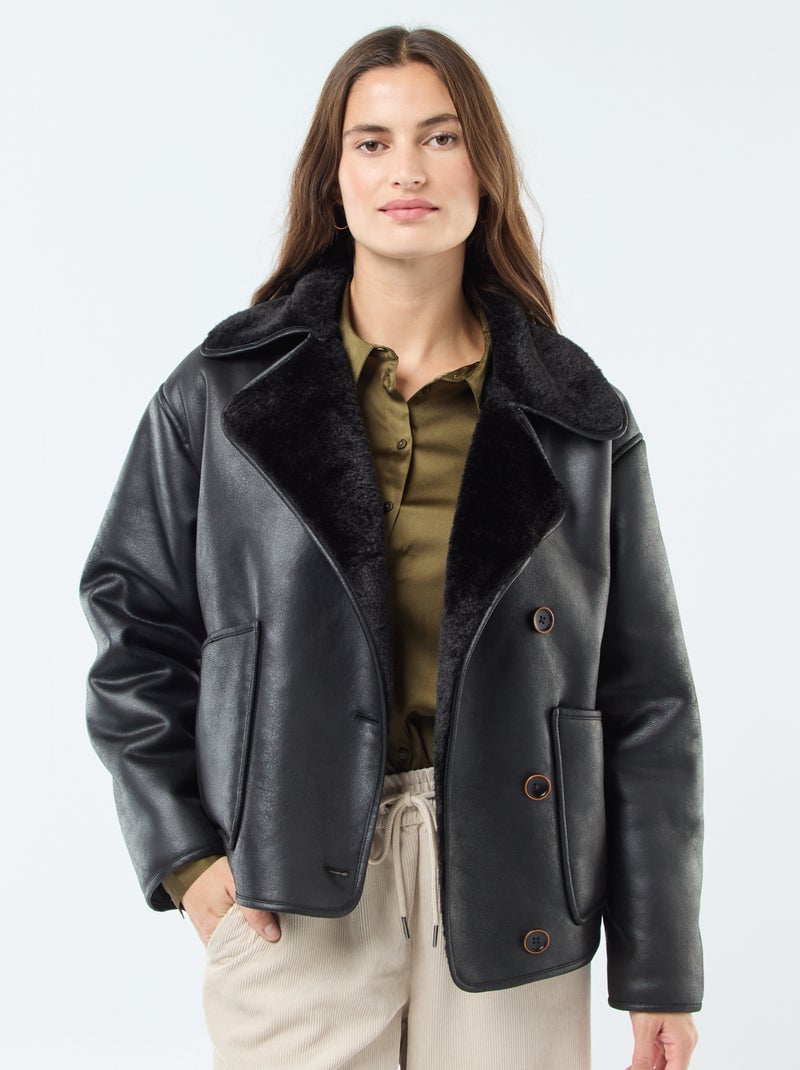 Casaco forrado estilo aviador Preto - Kiabi