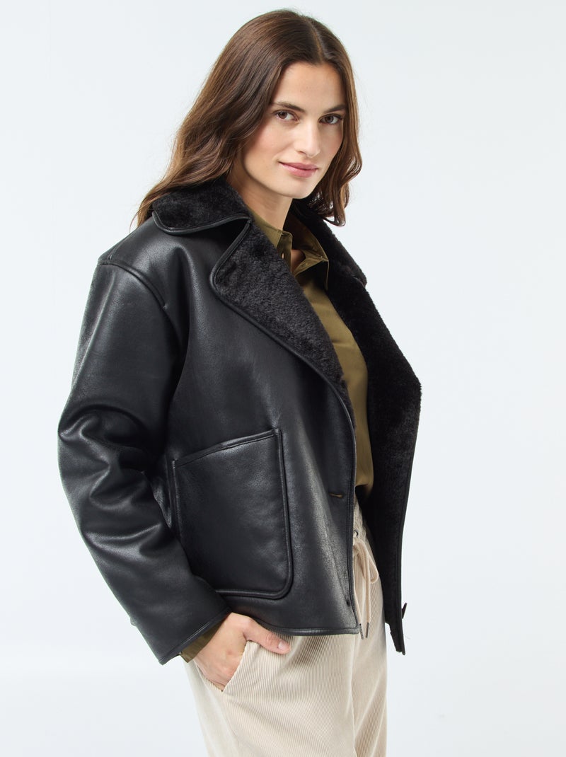 Casaco forrado estilo aviador Preto - Kiabi