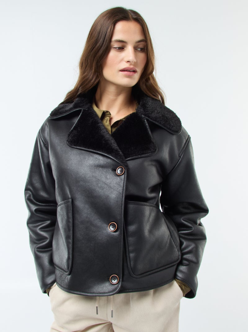 Casaco forrado estilo aviador Preto - Kiabi