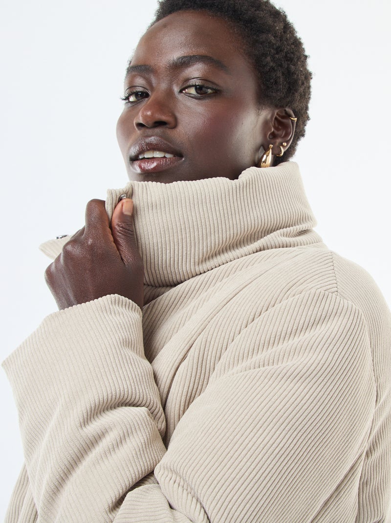 Casaco 'JDY' em material canelado com gola envolvente Bege - Kiabi