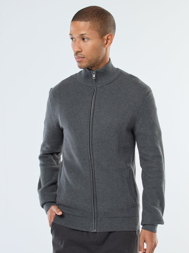 Casaco liso de malha e gola alta Cinza - Kiabi