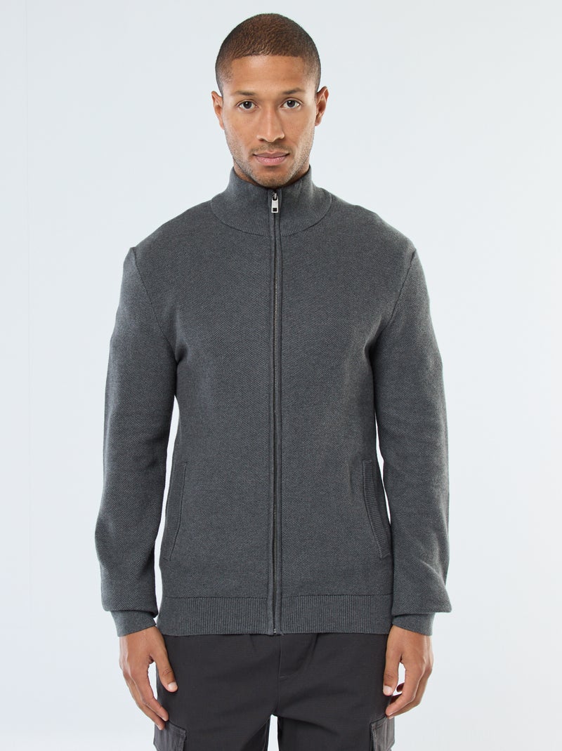 Casaco liso de malha e gola alta Cinza - Kiabi