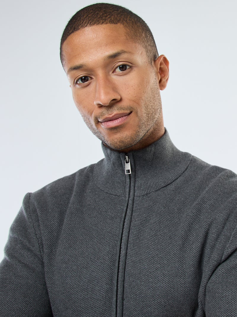 Casaco liso de malha e gola alta Cinza - Kiabi