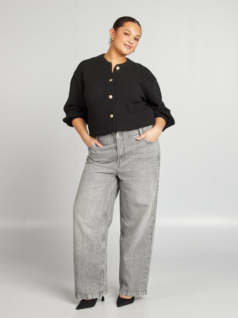 Casaco liso de malha grossa larga com botões dourados Preto - Kiabi