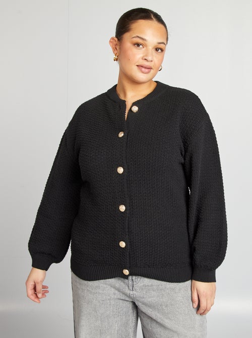 Casaco liso de malha grossa larga com botões dourados - Kiabi