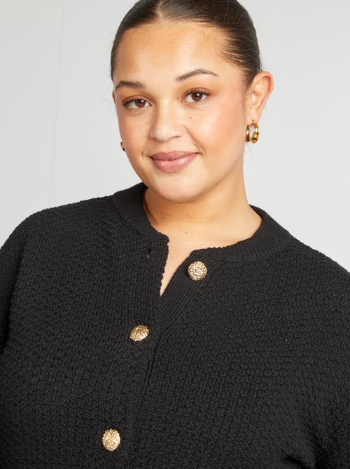 Casaco liso de malha grossa larga com botões dourados - Kiabi