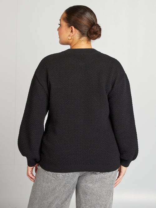 Casaco liso de malha grossa larga com botões dourados - Kiabi