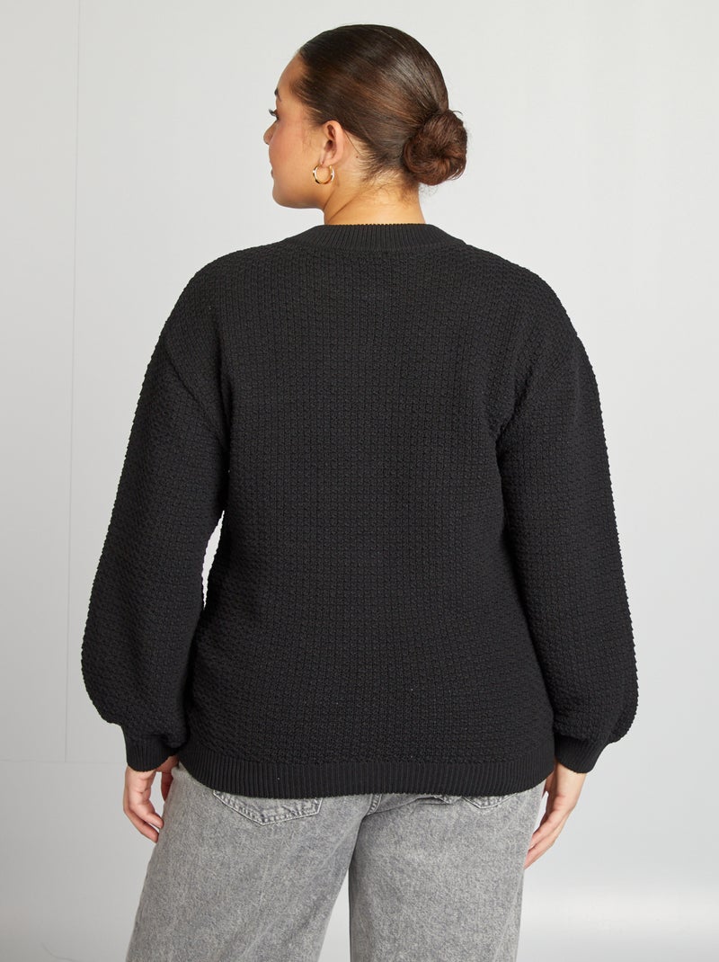 Casaco liso de malha grossa larga com botões dourados Preto - Kiabi