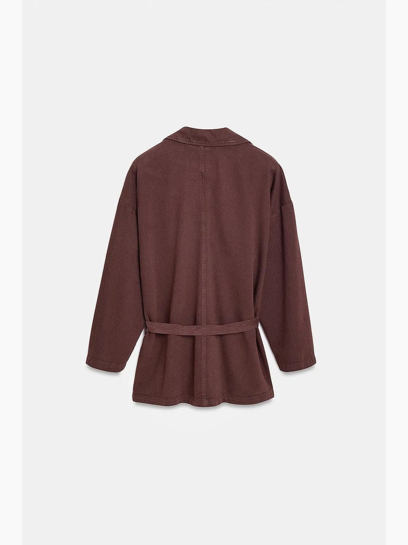 Casaco longo oversized com cinto dilvin Castanho-chocolate - Kiabi