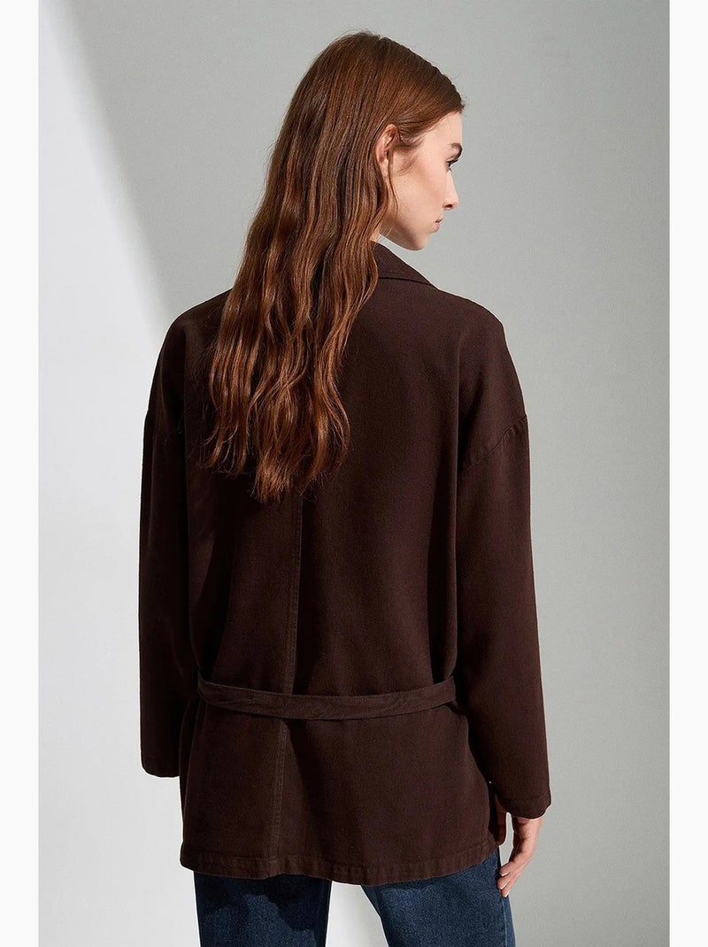 Casaco longo oversized com cinto dilvin Castanho-chocolate - Kiabi