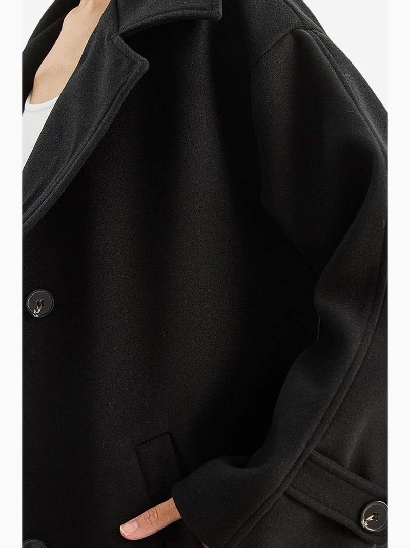 Casaco midi oversized com fecho de botões lucci Preto - Kiabi