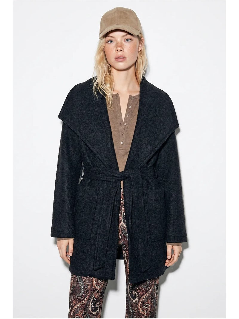 Casaco midi texturizado lucci Cinza-preto - Kiabi