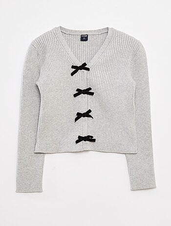 Casaco nervurado com laços em veludo