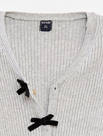 Casaco nervurado com laços em veludo