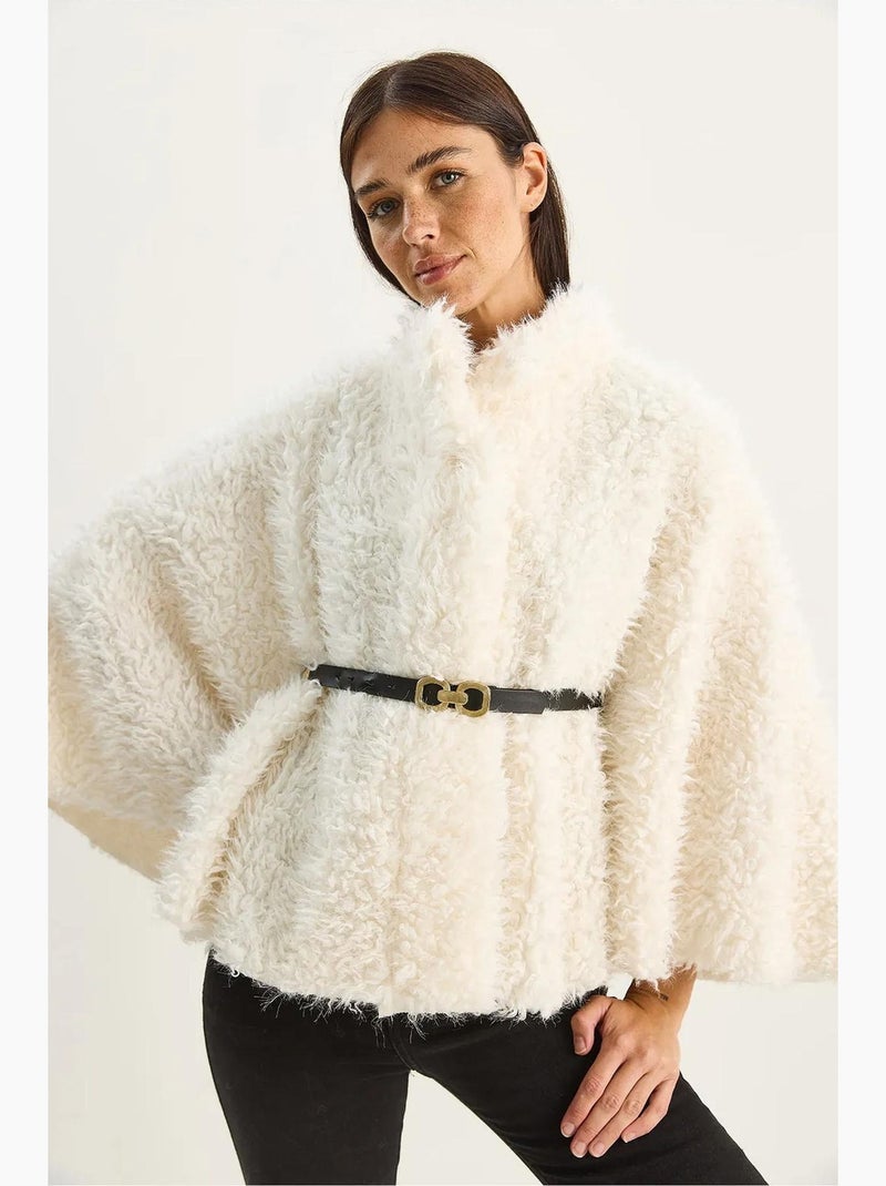 Casaco oversize de peluche com gola de casaco lucci Branco - Kiabi