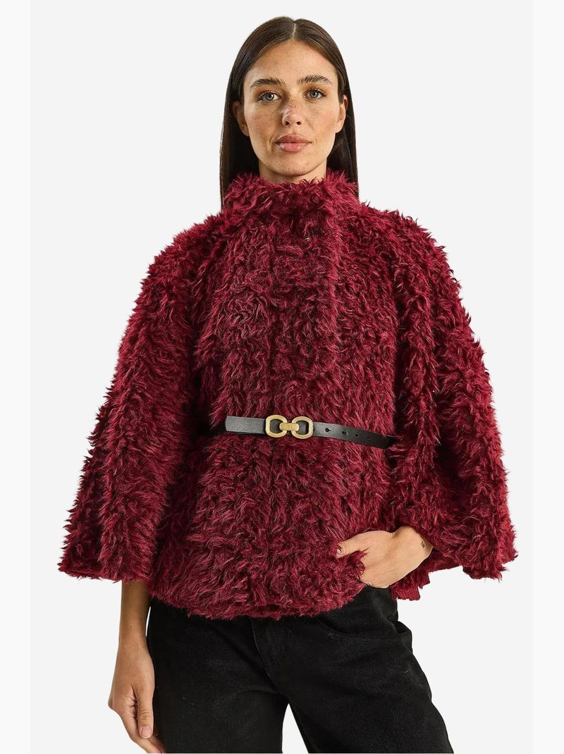 Casaco oversize de peluche com gola de casaco lucci Vermelho bordô - Kiabi