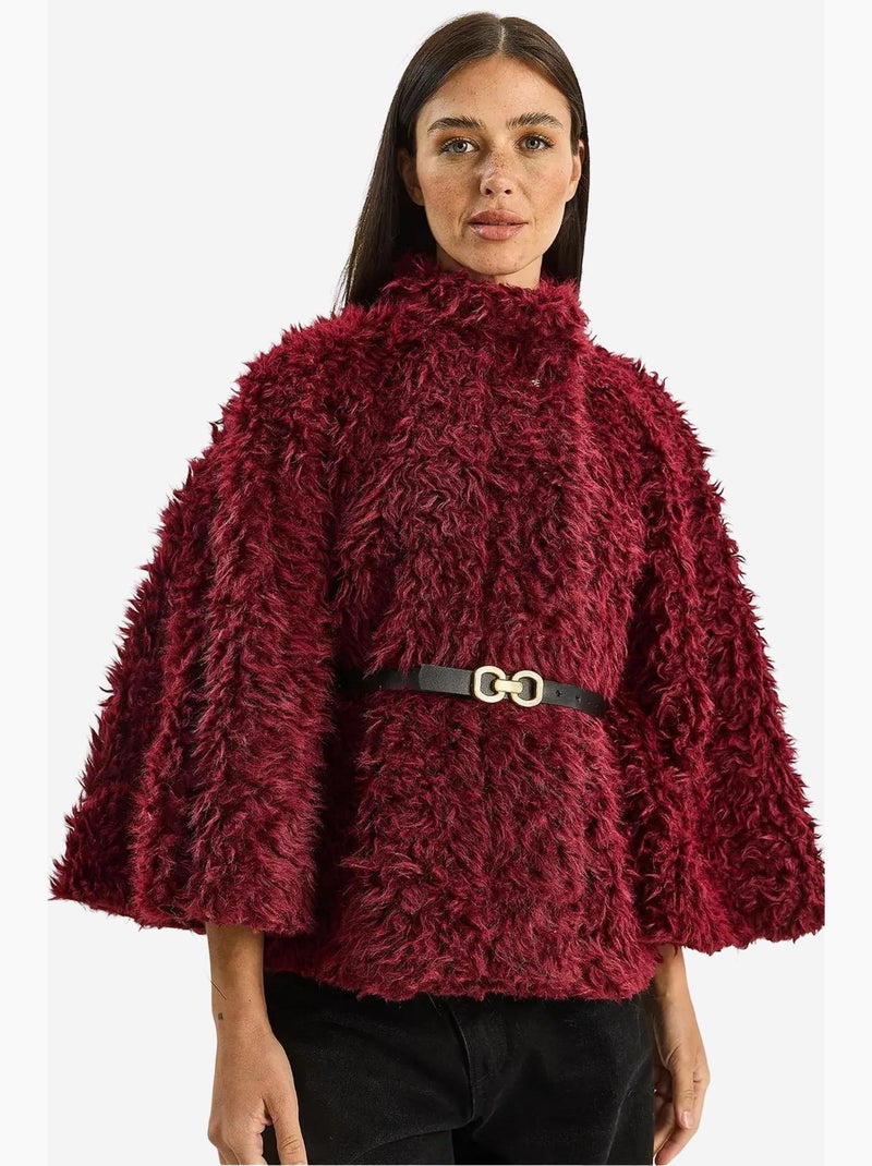 Casaco oversize de peluche com gola de casaco lucci Vermelho bordô - Kiabi