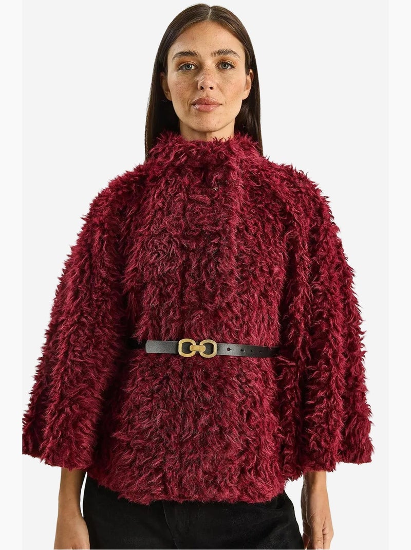 Casaco oversize de peluche com gola de casaco lucci Vermelho bordô - Kiabi