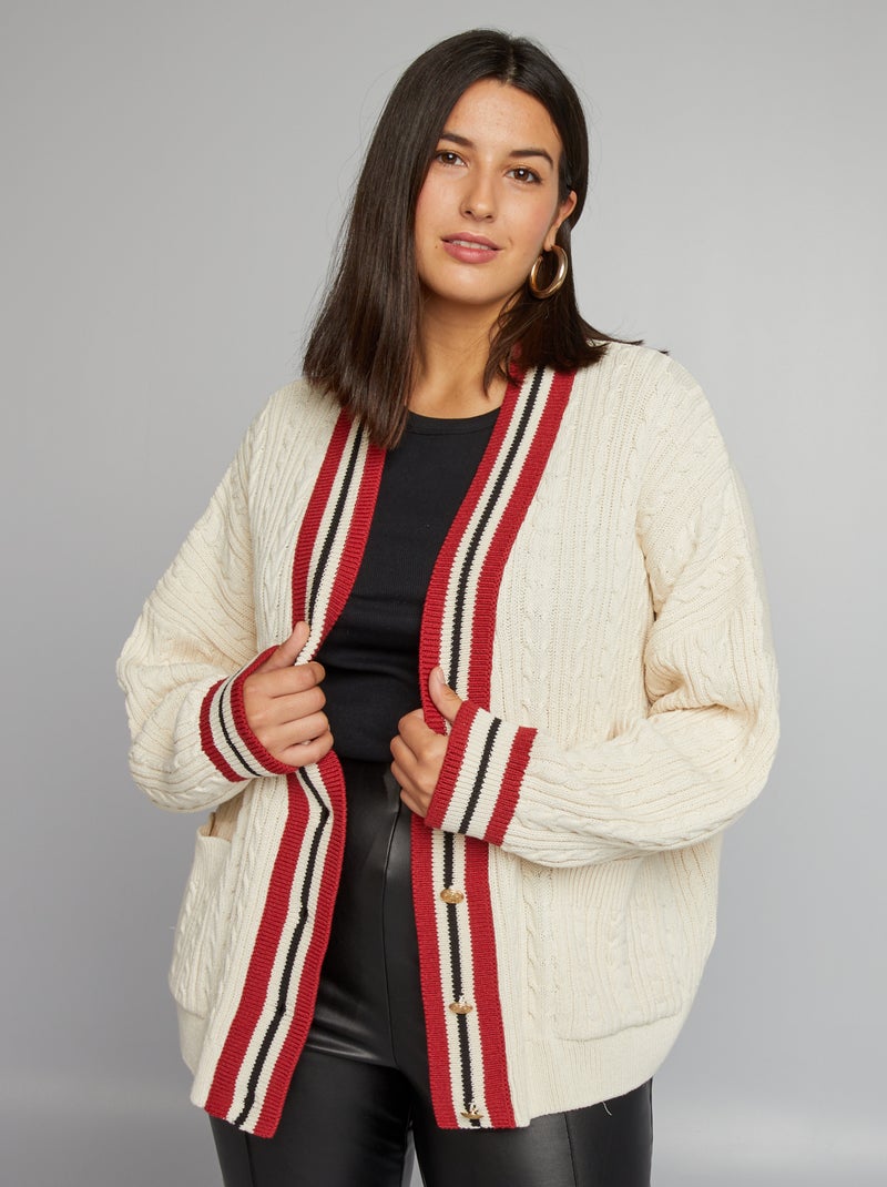 Casaco oversize em malha com gola em bico BEGE - Kiabi