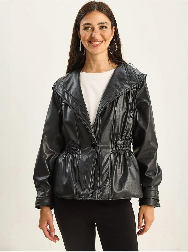 Casaco oversize em pele sintética com fecho de correr lucci Preto - Kiabi