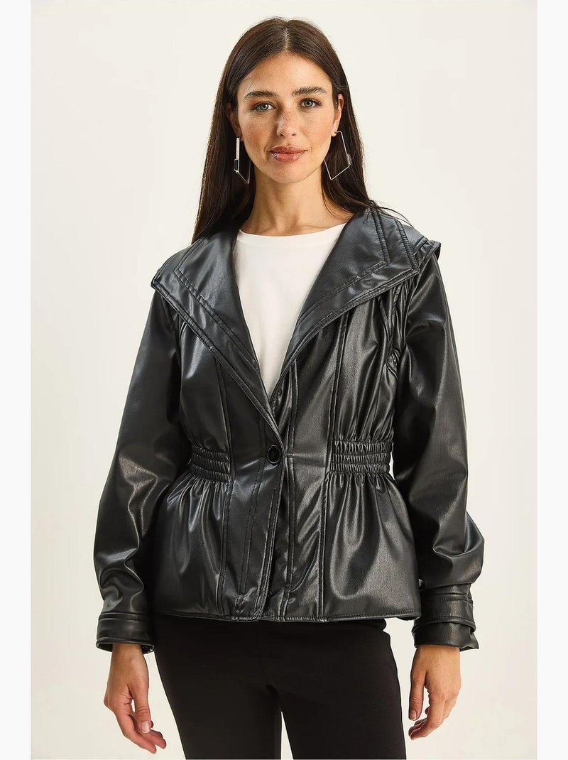 Casaco oversize em pele sintética com fecho de correr lucci Preto - Kiabi