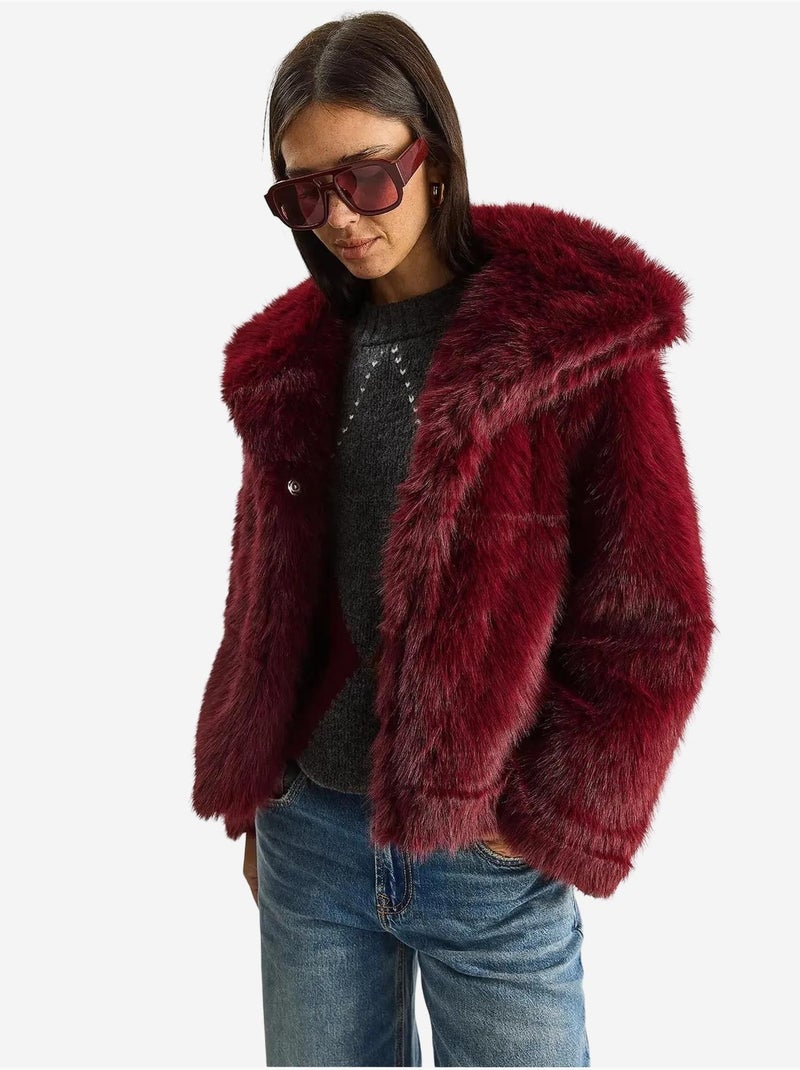 Casaco oversize em pelo sintético lucci Vermelho bordô - Kiabi