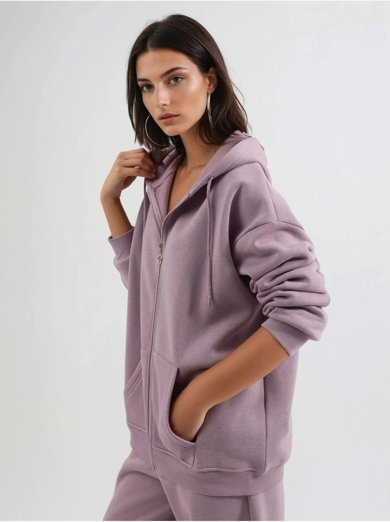 Casaco oversized com capuz e fecho de correr busem Lavanda - Kiabi