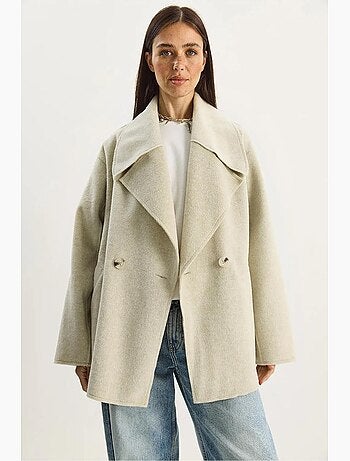 Casaco oversized de feltro com botão e gola larga lucci
