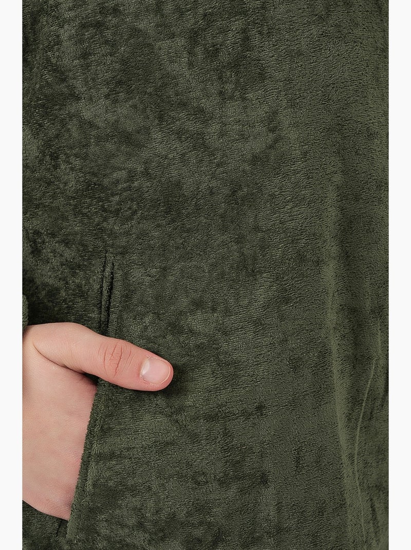 Casaco oversized de veludo com fecho de correr e bolsos bdart Cáqui - Kiabi