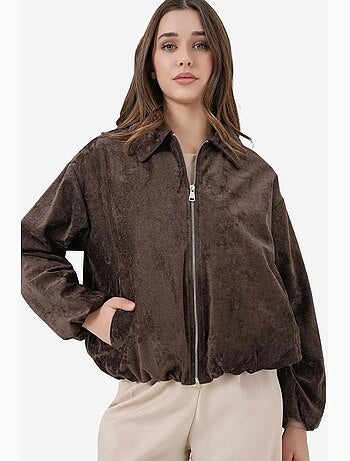 Casaco oversized de veludo com fecho de correr e bolsos bdart