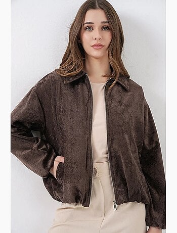 Casaco oversized de veludo com fecho de correr e bolsos bdart