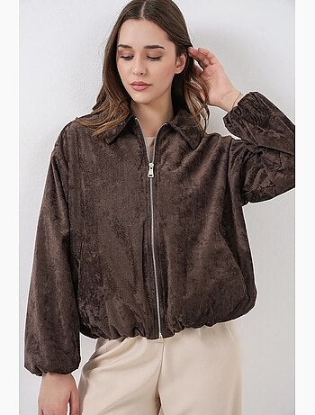 Casaco oversized de veludo com fecho de correr e bolsos bdart