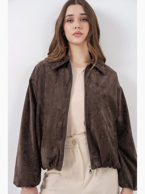 Casaco oversized de veludo com fecho de correr e bolsos bdart - Kiabi Casaco oversized de veludo com fecho de correr e bolsos bdart - Kiabi