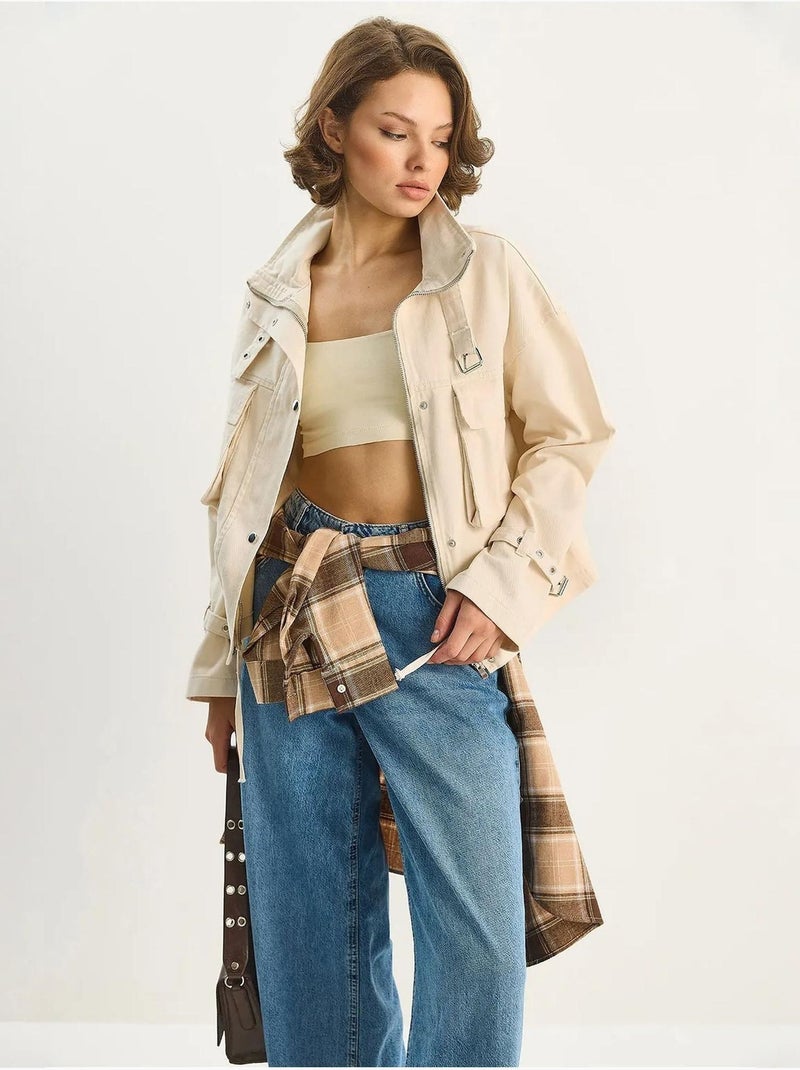 Casaco oversized em algodão gabardine lucci Creme - Kiabi