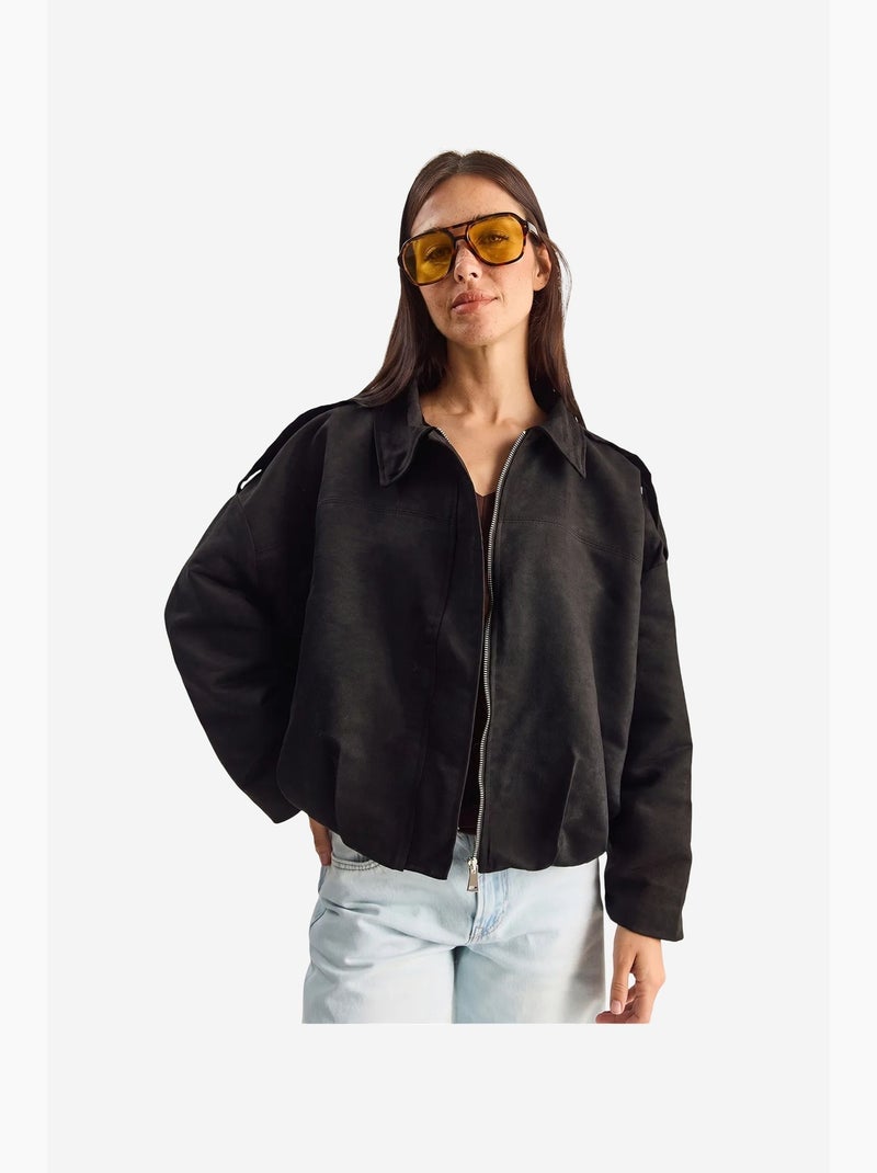 Casaco oversized em camurça sintética lucci Preto - Kiabi