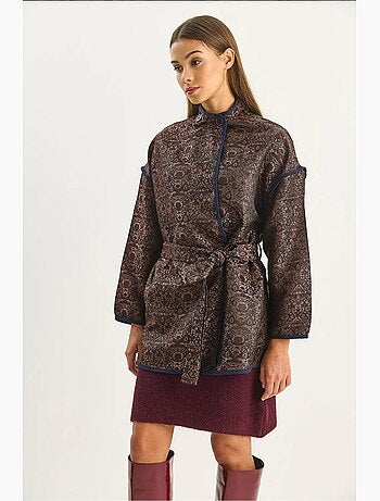 Casaco oversized em jacquard com fecho de fivela lucci