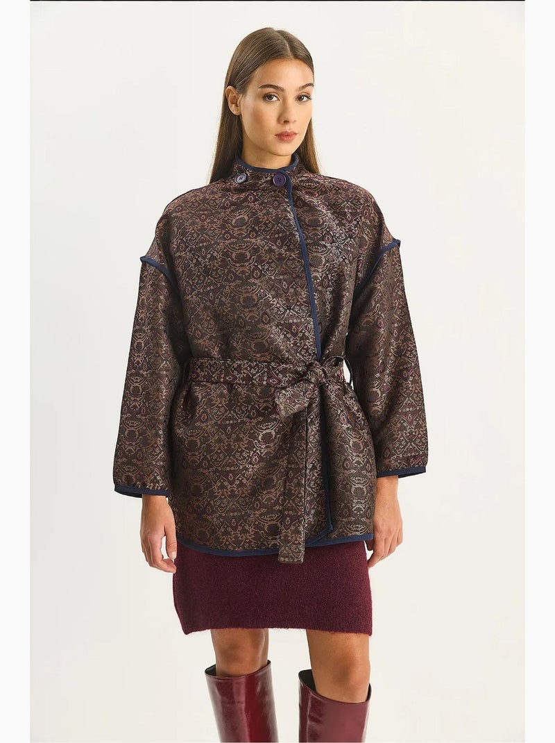 Casaco oversized em jacquard com fecho de fivela lucci Castanho-escuro - Kiabi