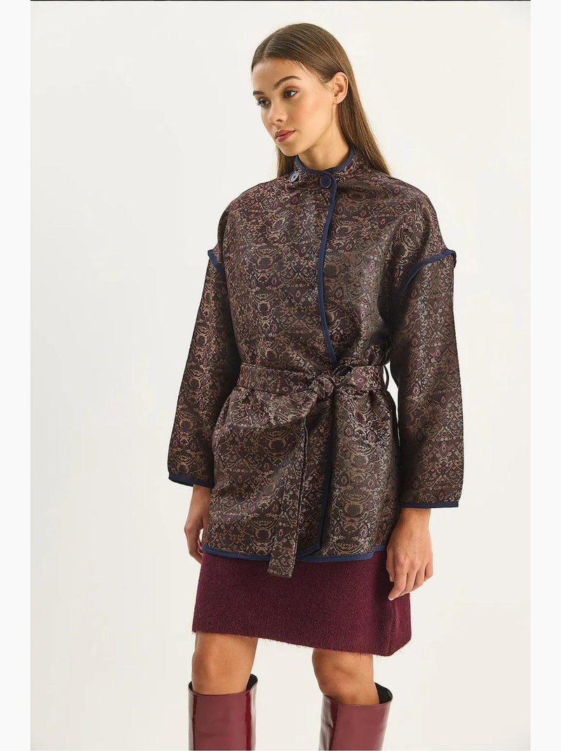 Casaco oversized em jacquard com fecho de fivela lucci Castanho-escuro - Kiabi