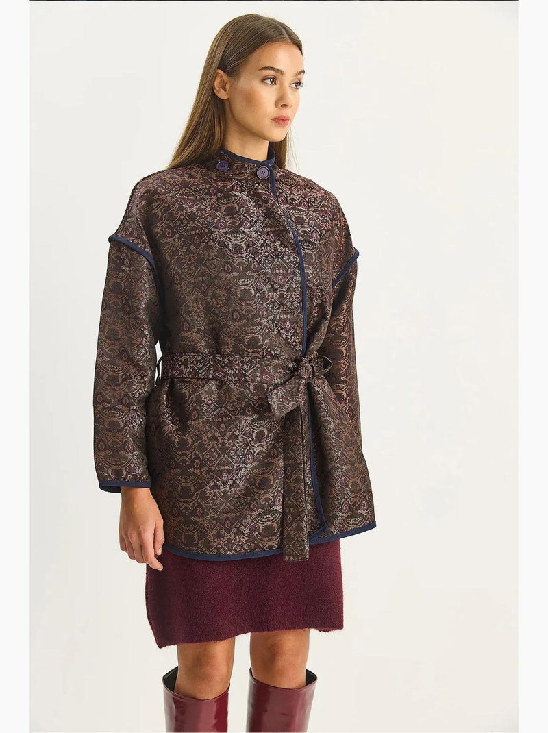 Casaco oversized em jacquard com fecho de fivela lucci Castanho-escuro - Kiabi