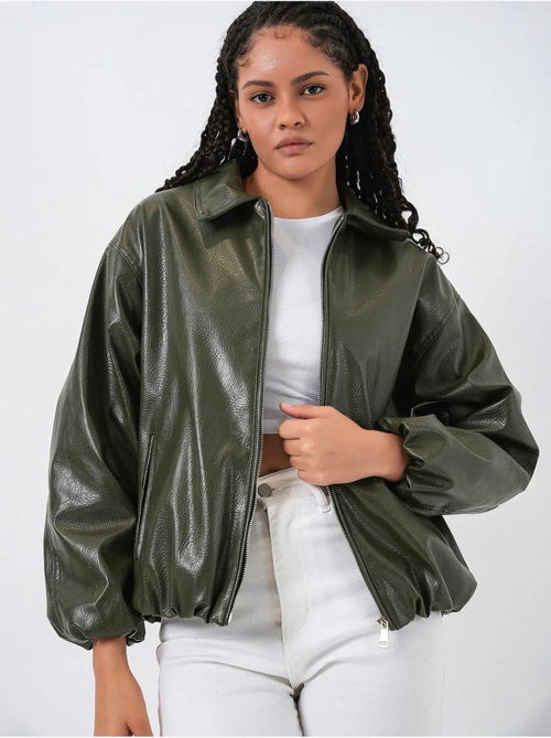 Casaco oversized em pele sintética com fecho de correr bdart - Kiabi Casaco oversized em pele sintética com fecho de correr bdart - Kiabi
