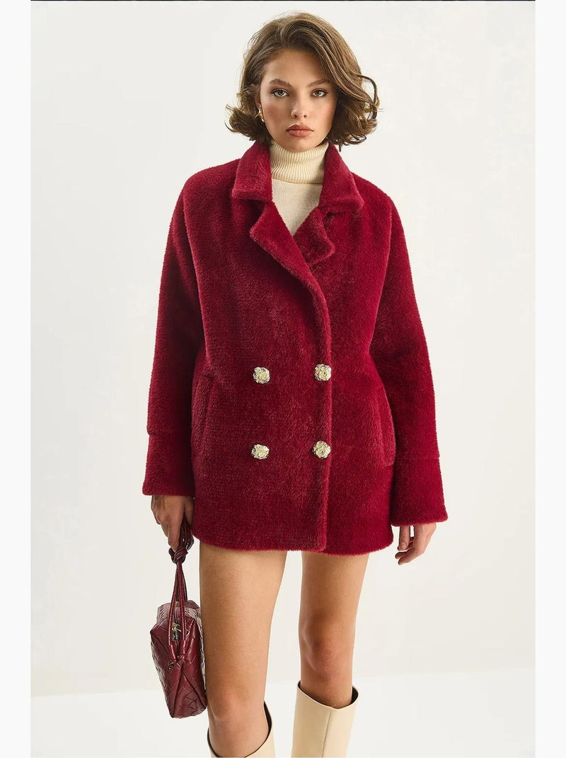 Casaco oversized em peluche texturizado lucci Vermelho bordô - Kiabi
