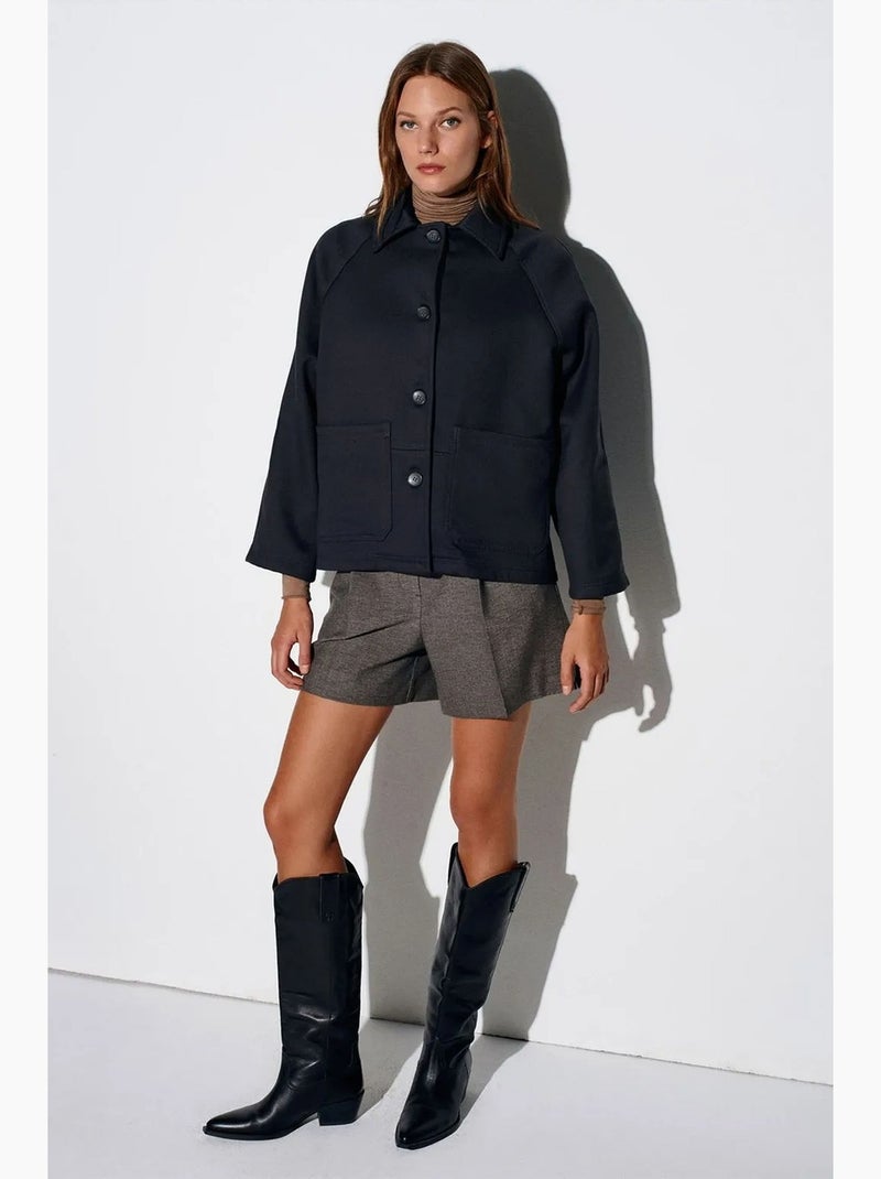 Casaco oversized em tecido entrançado com efeito peluche e botões dilvin Preto - Kiabi