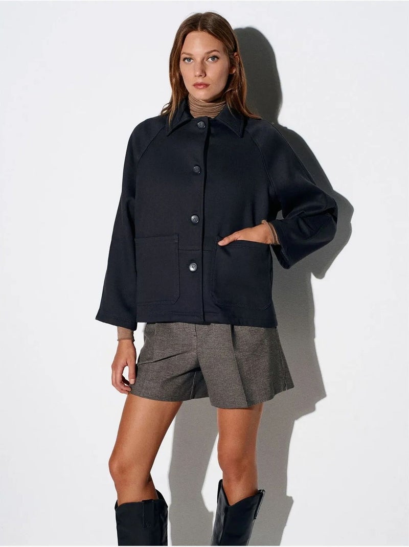 Casaco oversized em tecido entrançado com efeito peluche e botões Preto - Kiabi